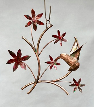 Frameless - Hummingbird with red flowers
